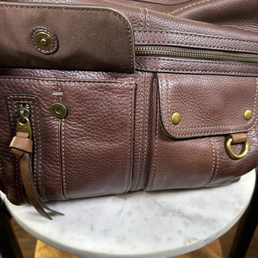 Fossil Morgan Traveler Crossbody Shoulder Pebbled Leather Cognac Brown Brass - Picture 7 of 13